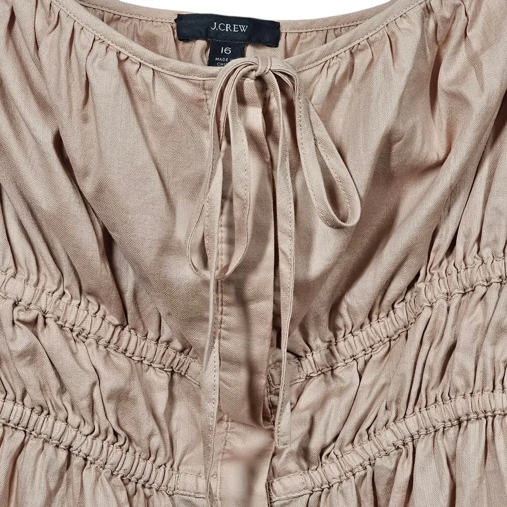 J. Crew Cinched Waist Square Neck Peasant Blouse in Almond Biscotti Size 16